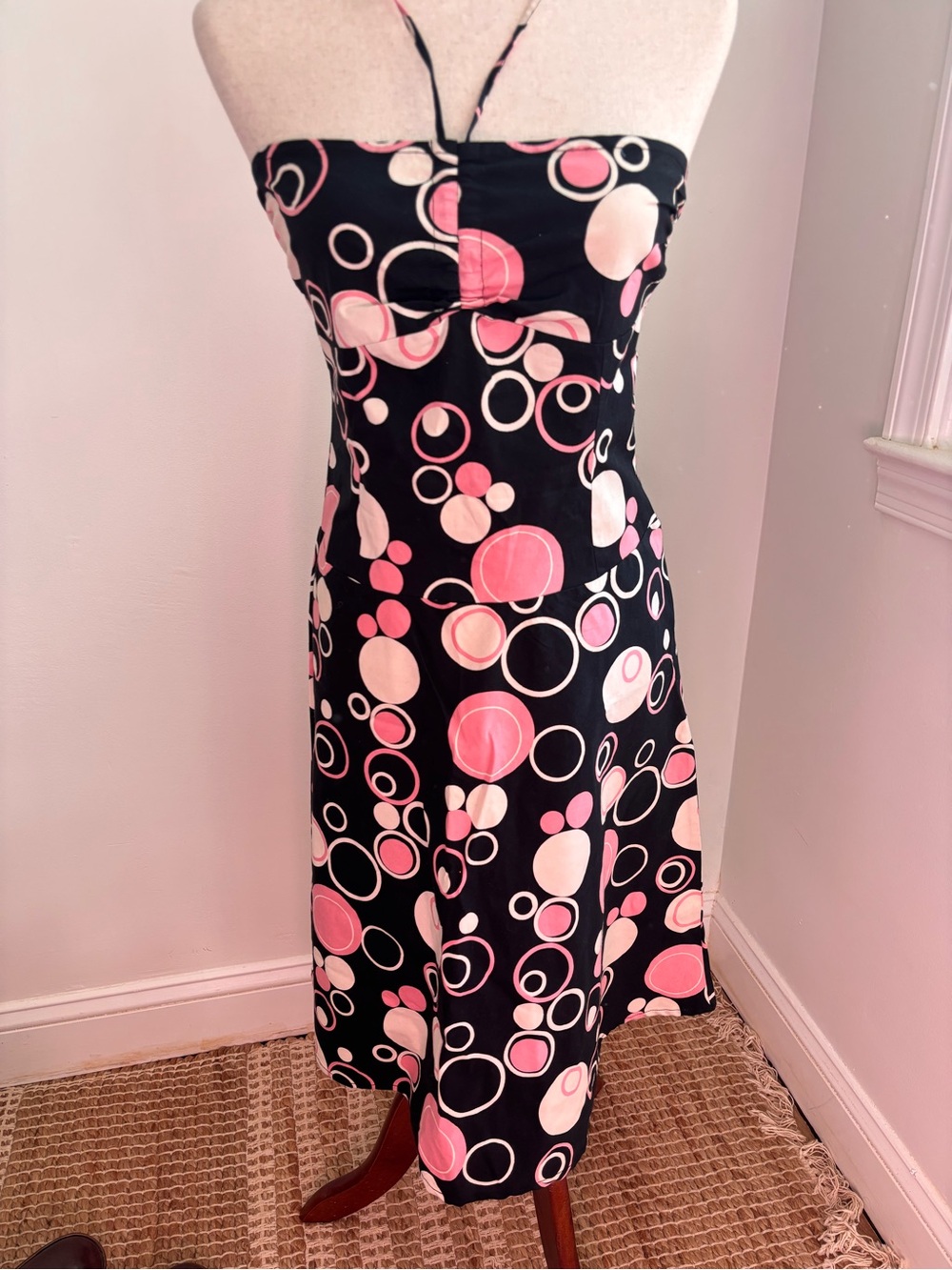Charlotte Russe Y2K Halter Dress Pink Black Bubble Print Midi Size M Garden Tea - Picture 6 of 7